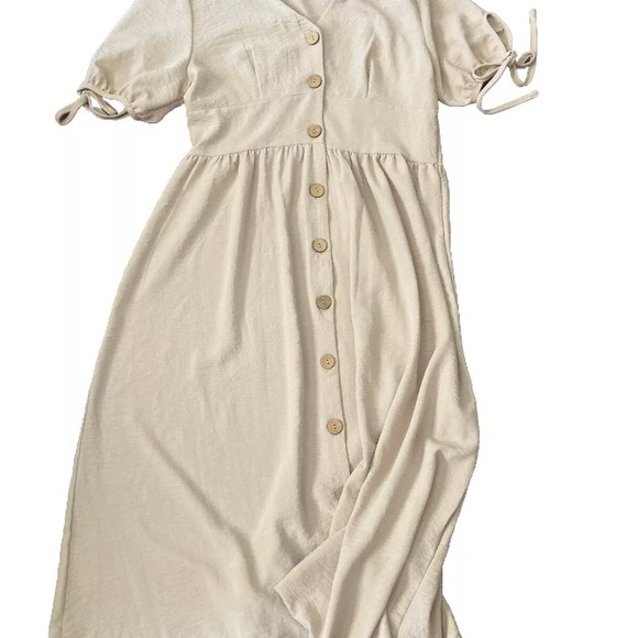 Women Solid Button Front A-line Ivory Beige Emery Rose Dress Size M (6) - Picture 2 of 4